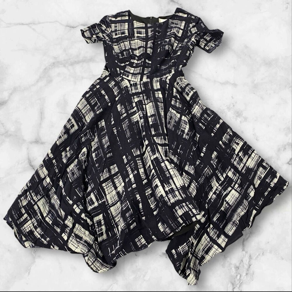 Anthropologie Corey Lynn Calter Painted Plaid Fit and Flare Midi Dress Size  0 - Picture 4 of 16
